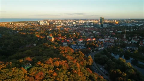 Aerial view of town Stock Footage 297360598