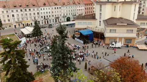 Aerial view of town hall Stock Footage 121888005
