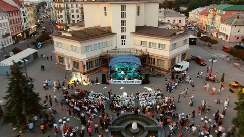 Aerial view of town hall Stock Footage 121889081