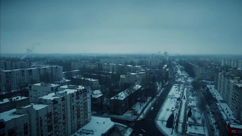 Aerial view of a town in winter Stock Footage 85829293