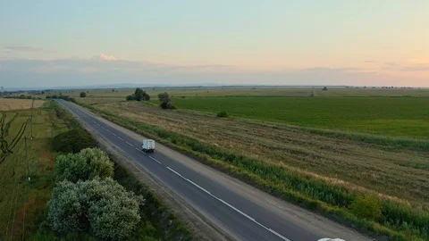 Aerial view of the track in the fields Stock Footage 130027913