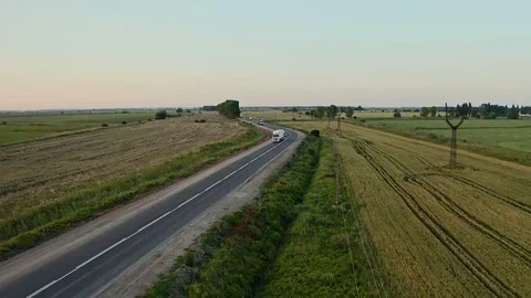 Aerial view of the track in the fields Stock Footage 130027914