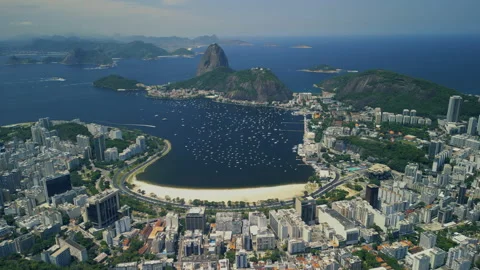 Aerial View, Tracking Botafogo Beach and The Sugarloaf Mountain, 4k Stock Footage 240042474