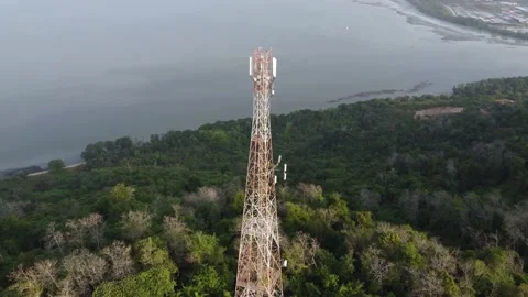 Aerial view tracking telecommunication tower Stock Footage 149195680