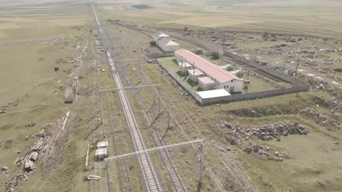 Aerial view of Traction substation of Ninotsminda railway station, Georgia Stock-Footage 162947493