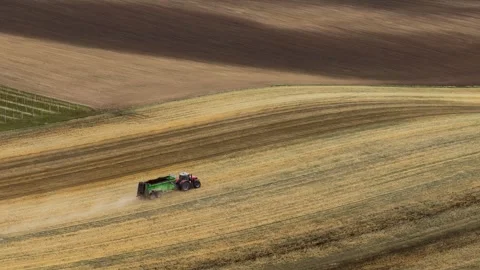 Aerial view of tractor in field in Cejkovice, Czechia. Stock Footage 337857231