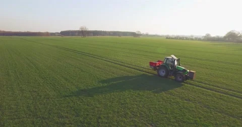 Aerial view of a tractor in the field Stock Footage 62105166