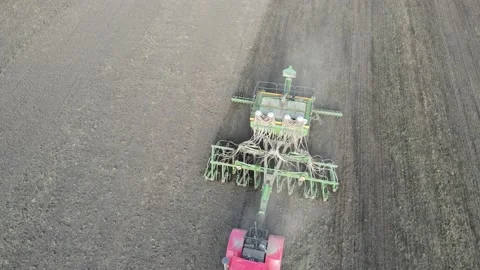 Aerial view of tractor operation Stock Footage 194557497