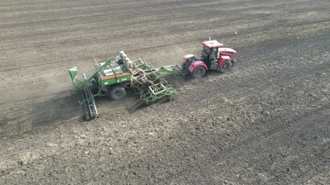 Aerial view of tractor operation Stock Footage 194558348