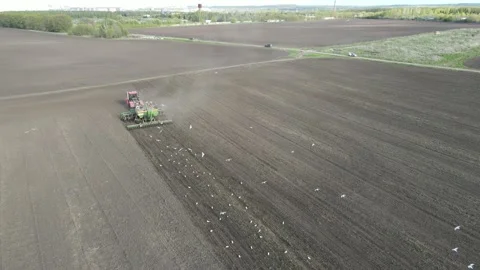 Aerial view of tractor operation Stock Footage 194558863