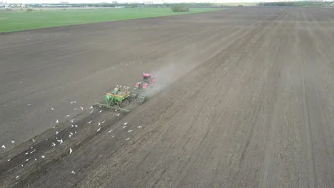 Aerial view of tractor operation Stock Footage 194559461