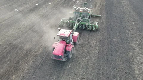 Aerial view of tractor operation Stock Footage 194559985