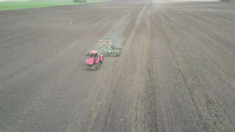 Aerial view of tractor operation Stock Footage 194564266
