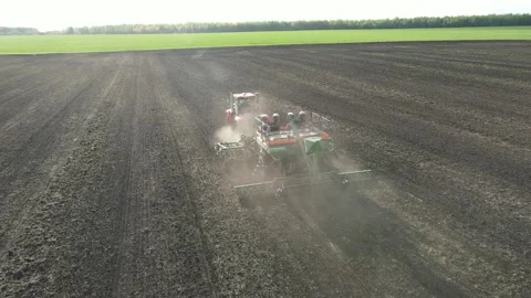 Aerial view of tractor operation Stock Footage 194565092
