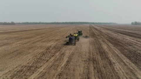 Aerial view of a tractor preparing a field for sowing. Stock Footage 289267762