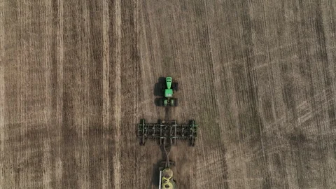 Aerial view of a tractor preparing a field for sowing. Stock Footage 289268227