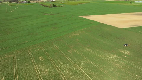 Aerial View Of Tractor Sprayer On Large Green Agricultural Field. Pull Stock Footage 273062615