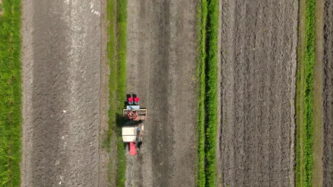 Aerial View of a Tractor Spraying Crops in a Precision Farming Field Stock Footage 304288653