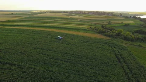 Aerial view of tractor spraying wheat field. 4K 스톡 동영상 95687909