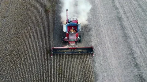 Aerial view of tractor is working on the field Stock Footage 203932974