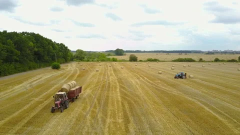 Aerial view of tractor working on wheat field Stock Footage 140301084