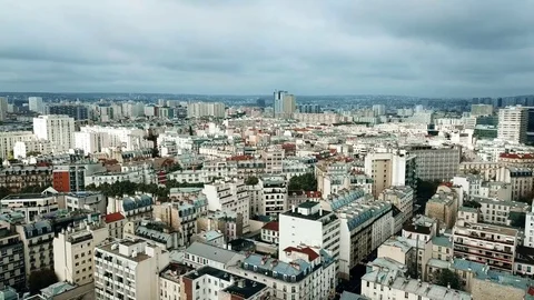 Aerial view of traditional rooftops in Paris, France. Establishing shot Stock Footage 80959663