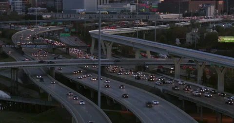 Aerial view of Traffic on 45 North freeway in Houston, Texas Stock Footage 304768013