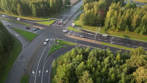 Aerial view of traffic after rain in Oulu, Finland Stock Footage 316891736