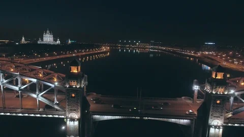 Aerial view traffic on the bridge during ice drifting Stock Footage 103470157