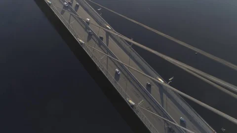 Aerial View Of Traffic On Bridge Stock Footage