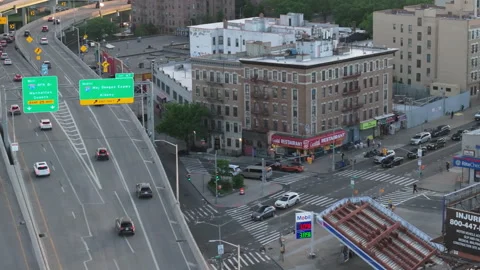Aerial view of traffic in The Bronx Stock Footage 308974447