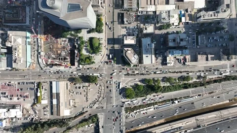 Aerial view of traffic at a busy intersection Stock Footage 228121323