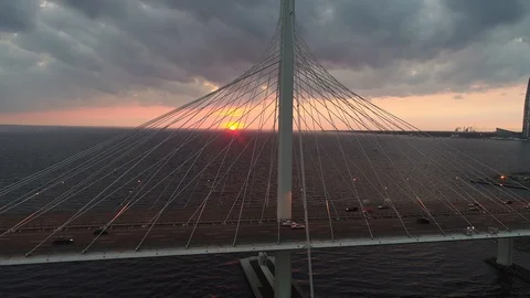 Aerial view traffic on the cable bridge Stock Footage 127534173