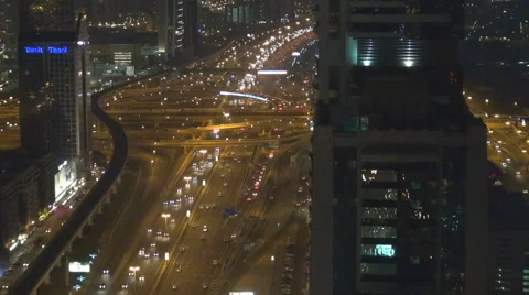 Aerial view of traffic car on futuristic interchange Dubai roundabout street way Stock Footage 61881053