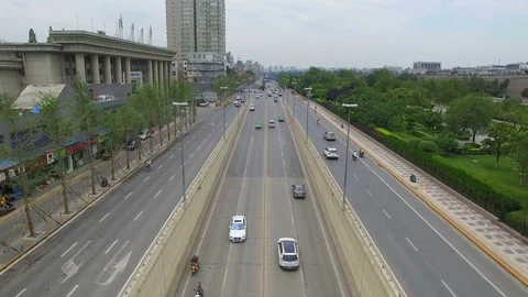 AERIAL View of traffic in city/ Xi'an, Shaanxi, China Stock Footage 80974871
