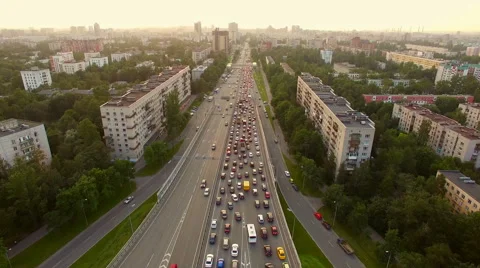 Aerial view of traffic congestion in the city Stock Footage