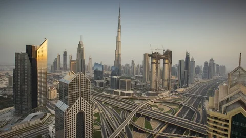 Aerial view of traffic in Dubai. 4K. Stock Footage