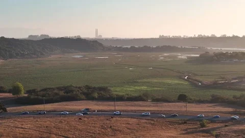 Aerial View of traffic during sunset in Las Lomas California Video stock 252886813