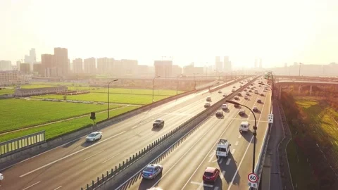 Aerial view of traffic on elevated expressway in hangzhou qianjiang centry city Stock Footage 195573973
