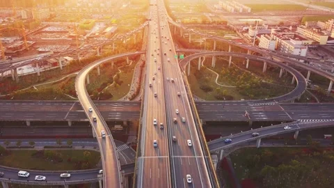 Aerial view of traffic on elevated expressway in hangzhou qianjiang centry city Stock Footage 195575884