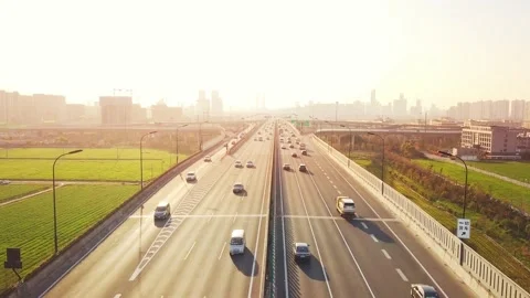 Aerial view of traffic on elevated expressway in hangzhou qianjiang centry city Stock Footage 195590070