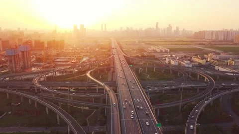 Aerial view of traffic on elevated expressway in hangzhou qianjiang centry city Stock Footage 195594639
