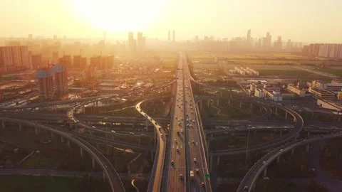 Aerial view of traffic on elevated expressway in hangzhou qianjiang centry city Stock Footage 195595850