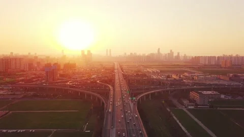 Aerial view of traffic on elevated expressway in hangzhou qianjiang centry city Stock Footage 195595851