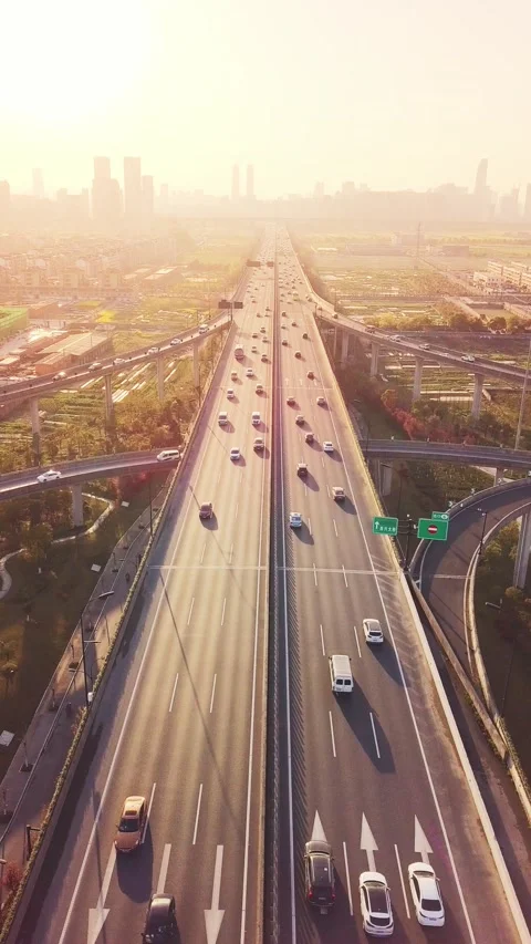 Aerial view of traffic on elevated expressway in hangzhou qianjiang centry city Stock Footage 195611532