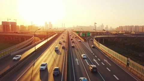 Aerial view of traffic on elevated expressway in hangzhou qianjiang centry city Stock Footage 195614699