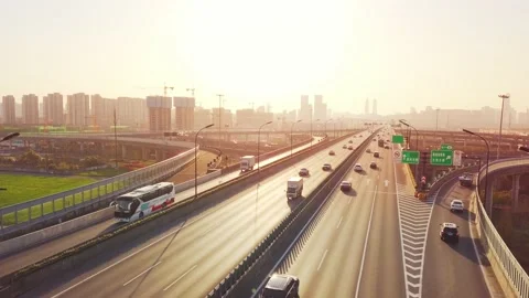 Aerial view of traffic on elevated expressway in hangzhou qianjiang centry city Video stock 195629485