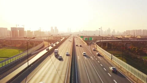 Aerial view of traffic on elevated expressway in hangzhou qianjiang centry city Stock Footage 195629491
