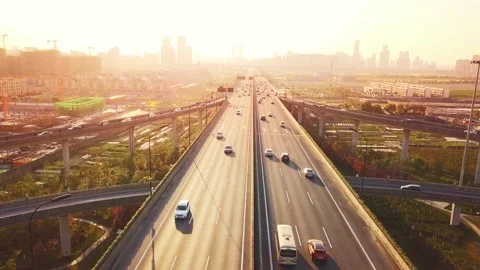 Aerial view of traffic on elevated expressway in hangzhou qianjiang centry city Stock Footage 195629858