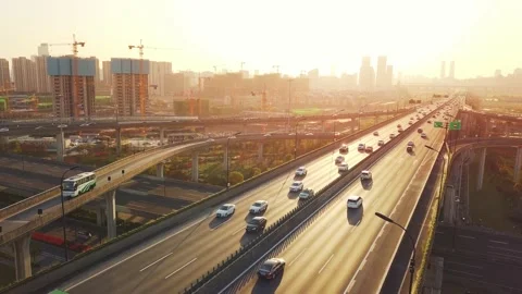 Aerial view of traffic on elevated expressway in hangzhou qianjiang centry city Stock Footage 195630231